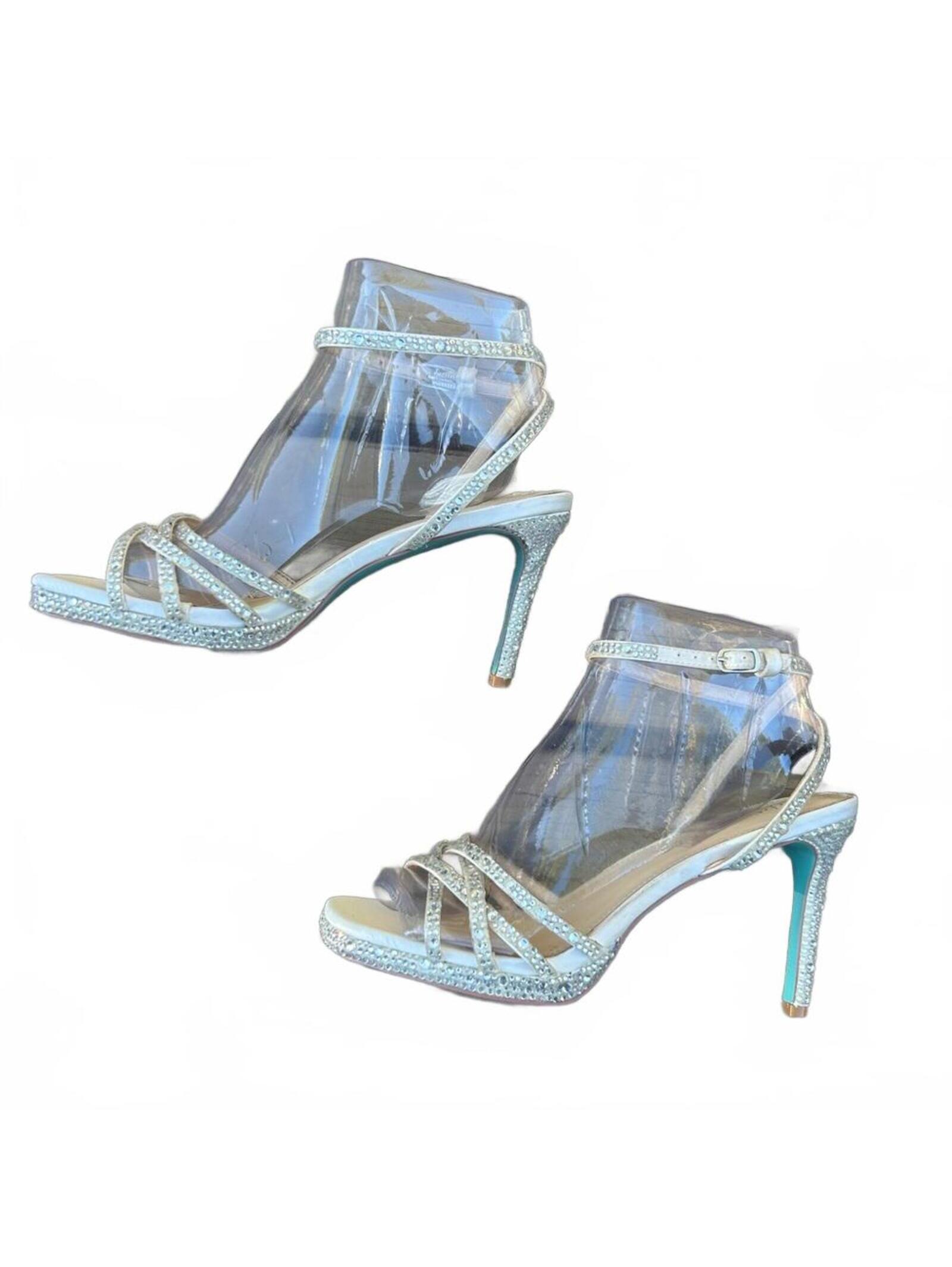 Betsey Johnson Darla Rhinestone Strappy 4” Bridal Prom Heels | Size 8.5